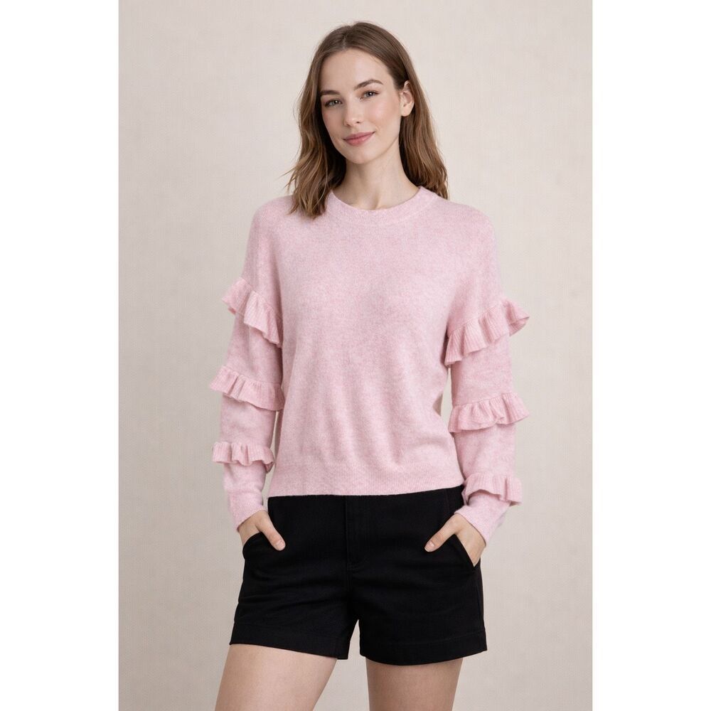 J.Crew Pink Ruffle Sleeve Wool Blend Sweater Women’s XS
